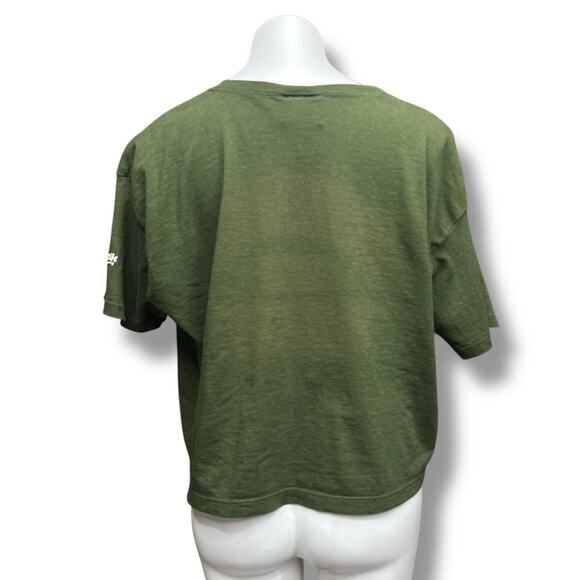 Vintage Reebok T Shirt 90s Cropped Green USA Big Logo Spellout Size L Retro Tee - Picture 13 of 14